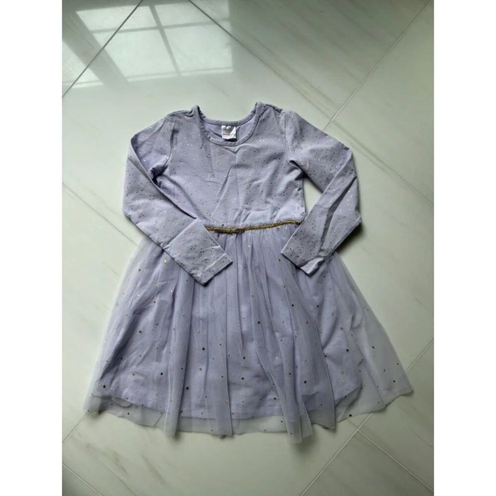 Hanna Andersson girls purple dot star tulle dress size 6 - 7